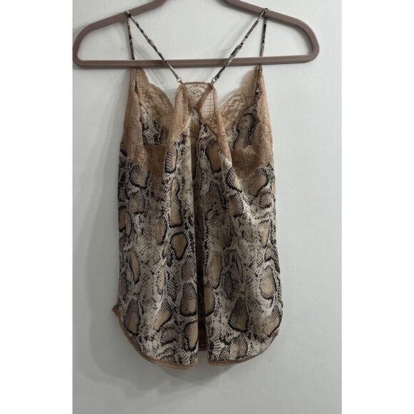 Y2K Snake print lace trim cami tank Beige Brown Size Small Adjustable Straps - Picture 2 of 9